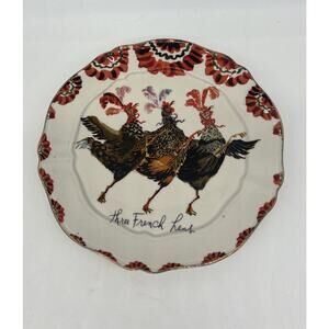 Anthropologie Inslee Fariss 3 French Hens Christmas 8.25” Dessert Plate Holiday